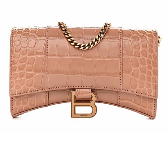 Balenciaga Chain Shiny Calfskin Crocodile Embossed Hourglass Beige with Tag Leat - Picture 1 of 9